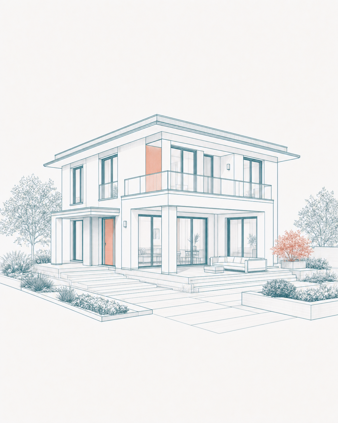 Blaupausen-Illustration einer W&H Stadtvilla