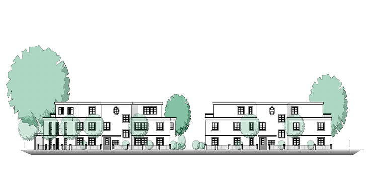 Architektur-Visualisierung der zwei geplanten Stadtvillen Winternitzstraße 6 und 8